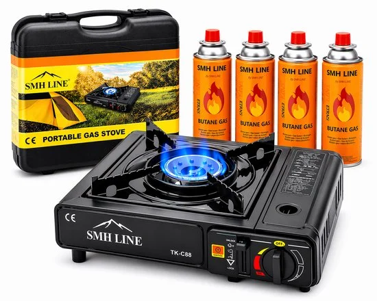 SMH LINE campingkooktoestel met vier gaspatronen en koffer